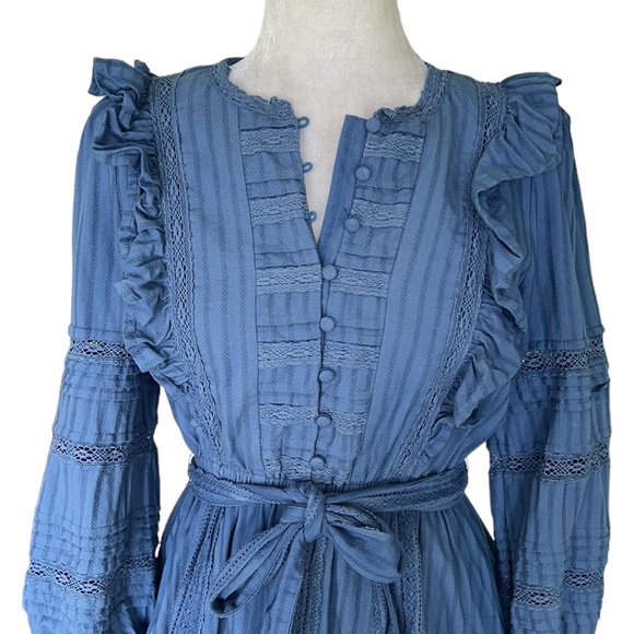 Allison NY Piper Lace Ruffle Tie Waist Mini Dress - Provincial Cornflower Blue S - Picture 5 of 14
